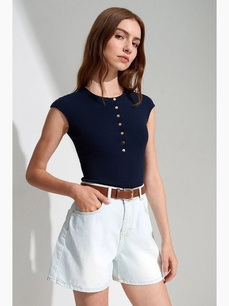 Shorts in denim a vita alta a gamba ampia dilvin Blu chiaro - Kiabi