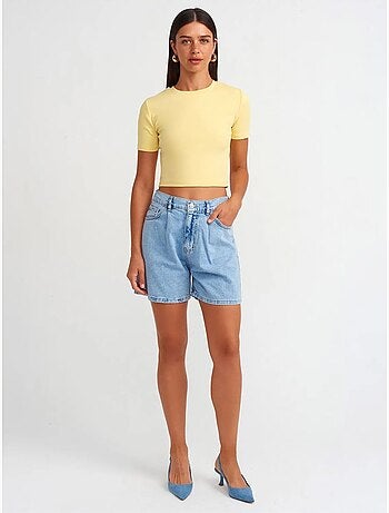 Shorts in denim a vita alta a gamba ampia dilvin