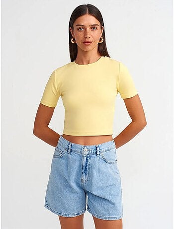 Shorts in denim a vita alta a gamba ampia dilvin