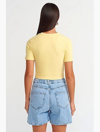 Shorts in denim a vita alta a gamba ampia dilvin