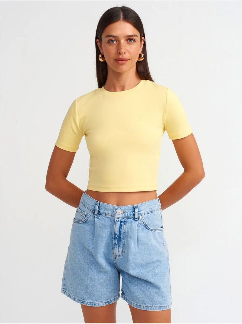 Shorts in denim a vita alta a gamba ampia dilvin Blu chiaro - Kiabi