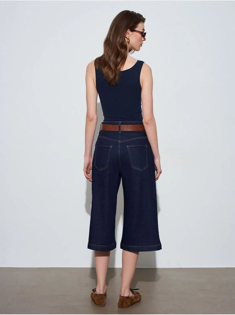 Shorts in denim a vita alta a gamba ampia dilvin Blu oltremare - Kiabi