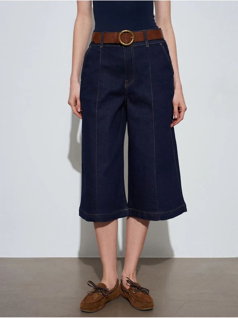 Shorts in denim a vita alta a gamba ampia dilvin Blu oltremare - Kiabi