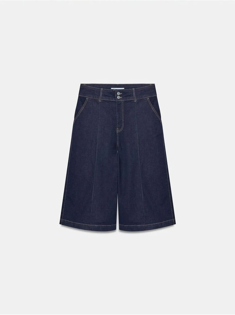 Shorts in denim a vita alta a gamba ampia dilvin Blu oltremare - Kiabi