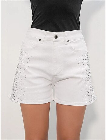 Shorts in denim a vita alta a pois con cintura bdart