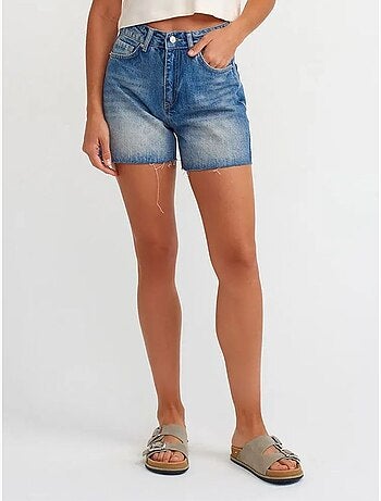 Shorts in denim a vita alta con chiusura a bottoni dilvin