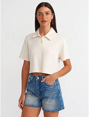Shorts in denim a vita alta con chiusura a bottoni dilvin