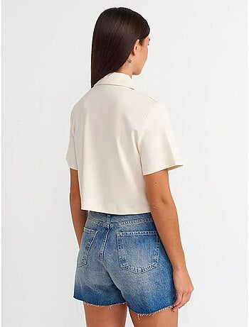 Shorts in denim a vita alta con chiusura a bottoni dilvin