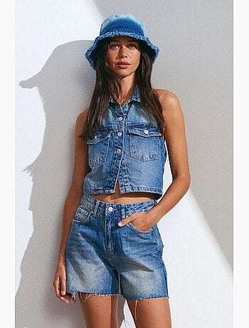 Shorts in denim a vita alta con chiusura a bottoni dilvin