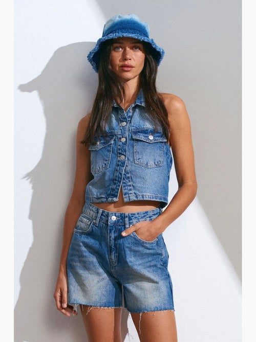 Shorts in denim a vita alta con chiusura a bottoni dilvin - Kiabi Shorts in denim a vita alta con chiusura a bottoni dilvin - Kiabi
