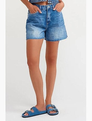 Shorts in denim a vita alta con chiusura a bottoni dilvin