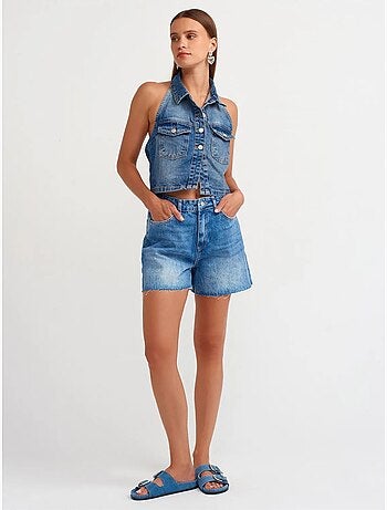 Shorts in denim a vita alta con chiusura a bottoni dilvin