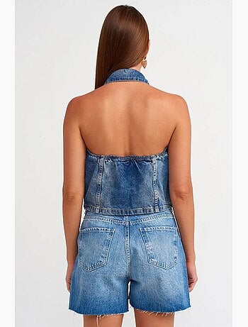 Shorts in denim a vita alta con chiusura a bottoni dilvin