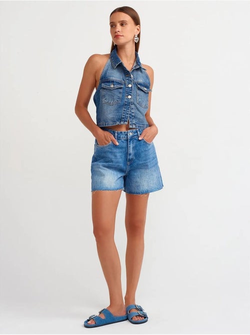 Shorts in denim a vita alta con chiusura a bottoni dilvin - Kiabi Shorts in denim a vita alta con chiusura a bottoni dilvin - Kiabi