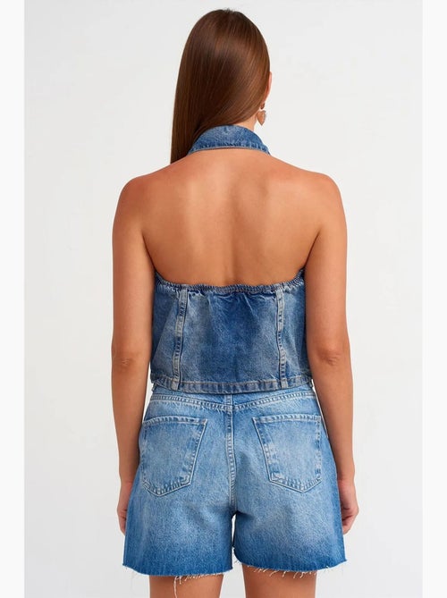 Shorts in denim a vita alta con chiusura a bottoni dilvin - Kiabi Shorts in denim a vita alta con chiusura a bottoni dilvin - Kiabi