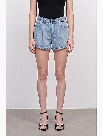 Shorts in denim a vita alta con cintura dilvin