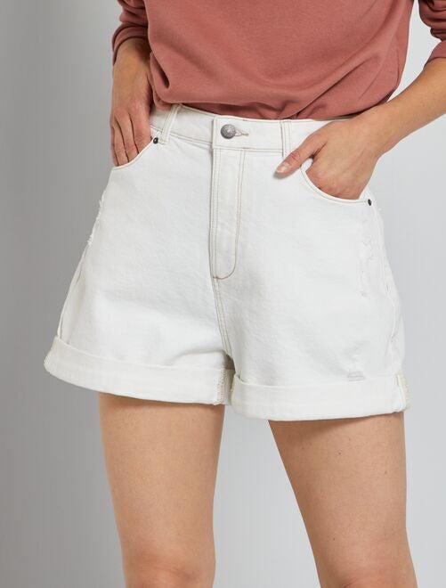Shorts in denim con abrasioni - bianco neve - Kiabi - 15.00€