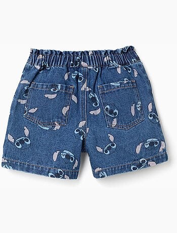 Shorts in denim con motivo stitch e vita paperbag