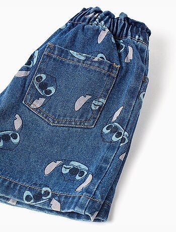 Shorts in denim con motivo stitch e vita paperbag