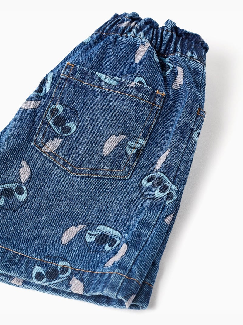 Shorts in denim con motivo stitch e vita paperbag Blu Blu - Kiabi