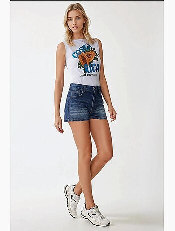 Shorts in denim destroyed a vita alta hiccup