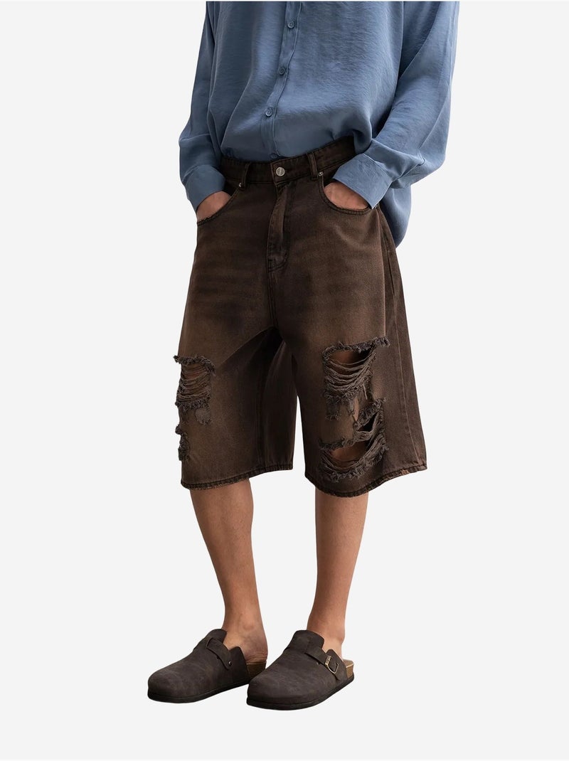 Shorts in denim destroyed giesto Marrone chiaro - Kiabi