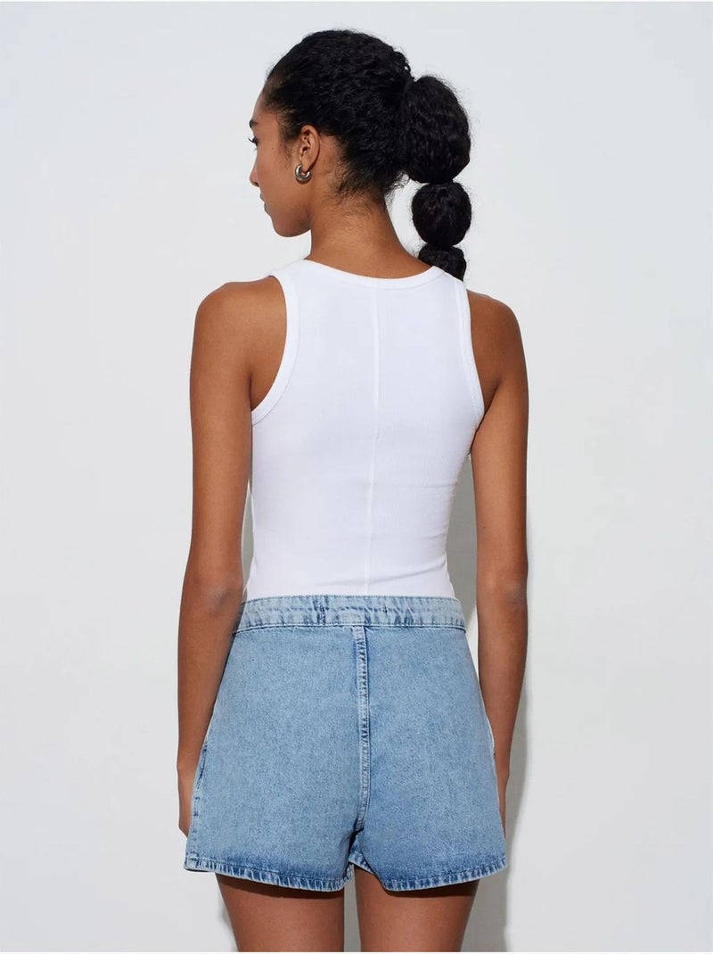 Shorts in denim di cotone a vita alta a gamba ampia dilvin Blu zaffiro - Kiabi