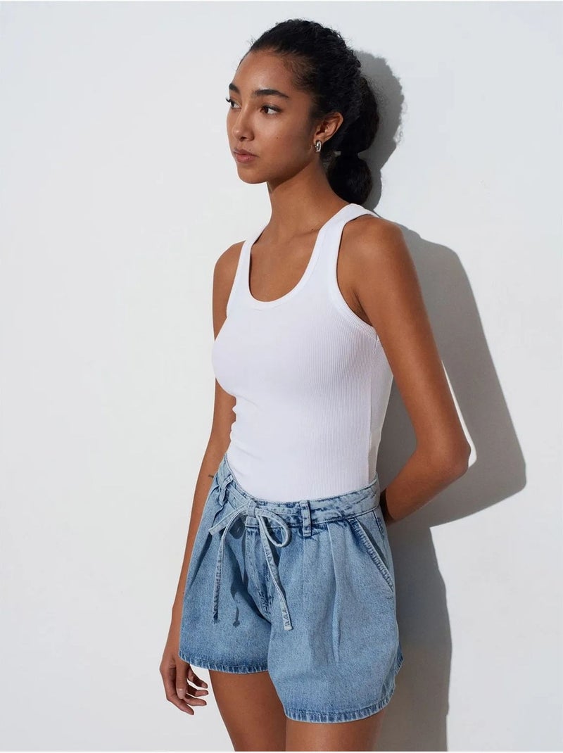 Shorts in denim di cotone a vita alta a gamba ampia dilvin Blu zaffiro - Kiabi