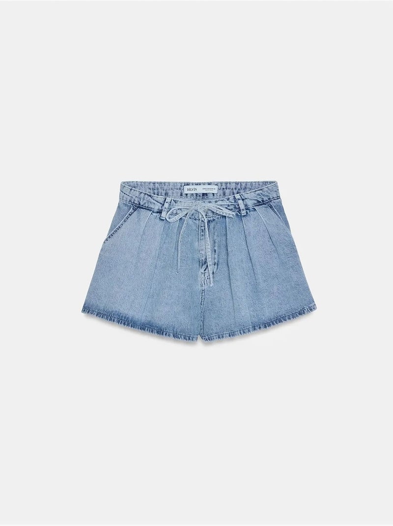 Shorts in denim di cotone a vita alta a gamba ampia dilvin Blu zaffiro - Kiabi