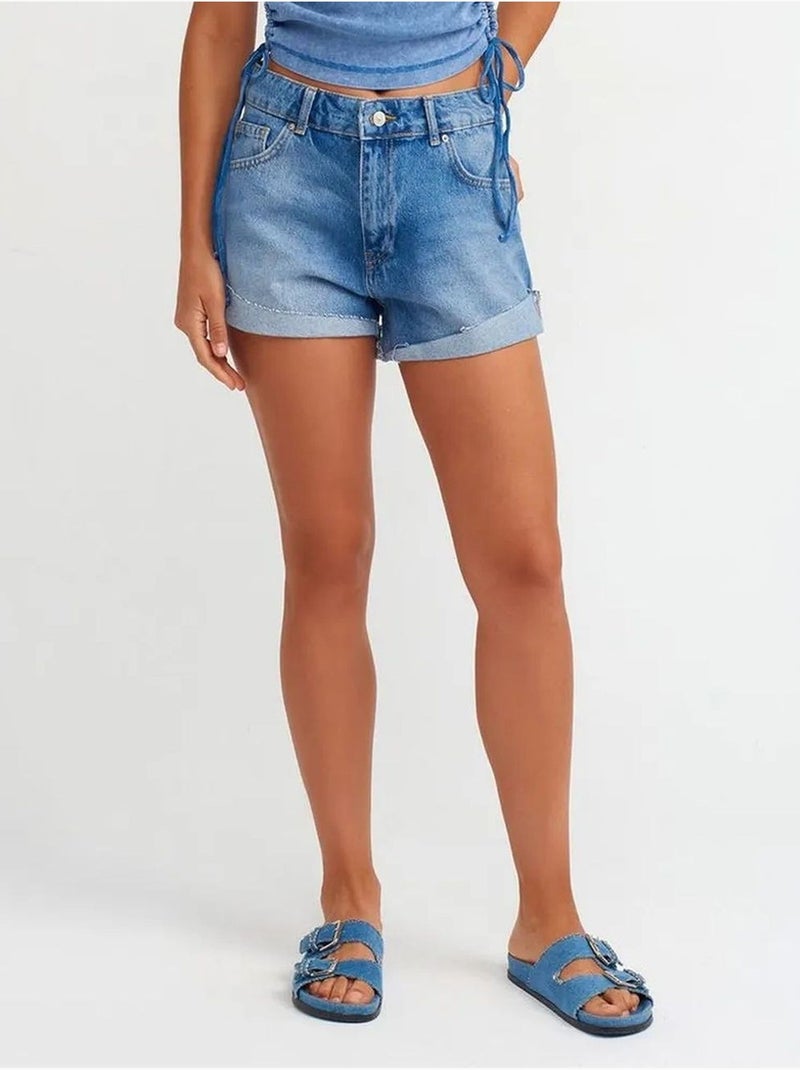 Shorts in denim di cotone a vita alta dilvin Blu zaffiro - Kiabi