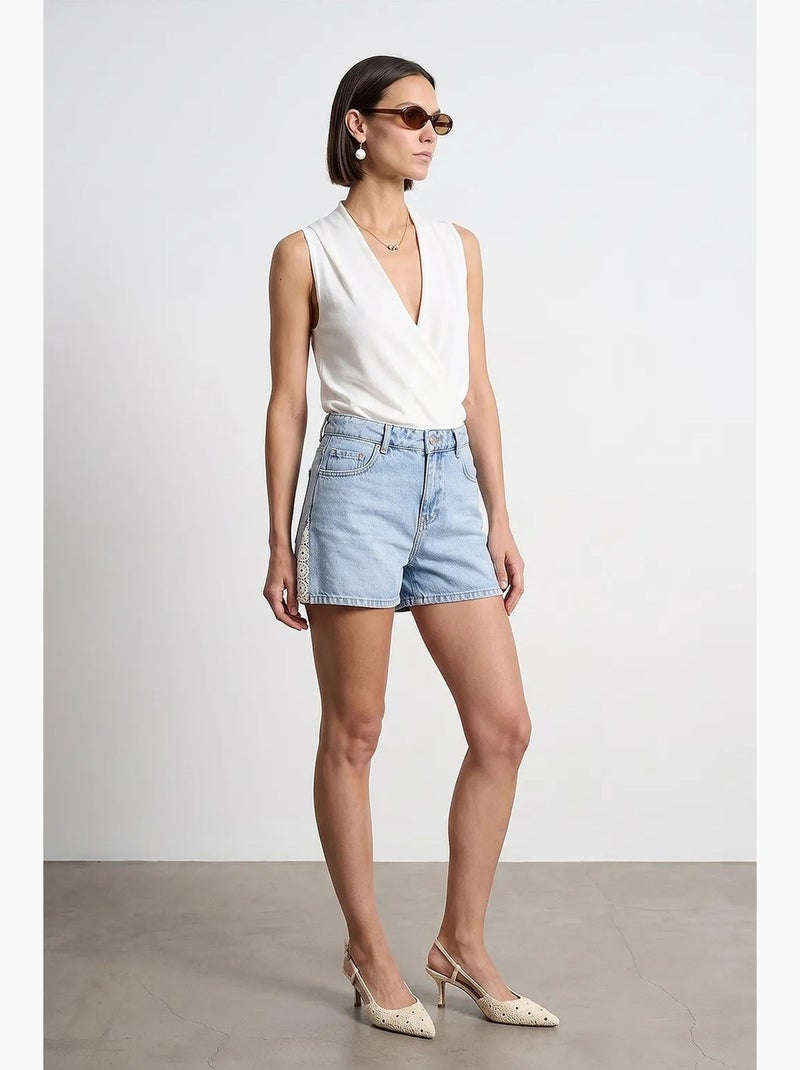 Shorts in denim di lino a vita alta dilvin Blu chiaro - Kiabi