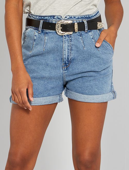 Shorts in denim mom fit con cintura - BLU - Kiabi - 18.00€