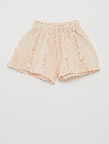 Shorts in garza di cotone con volant