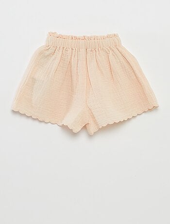 Shorts in garza di cotone con volant