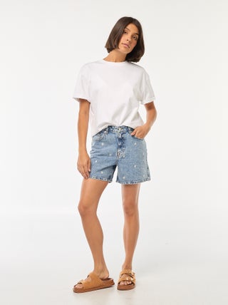 Shorts in jeans con ricami a fiori