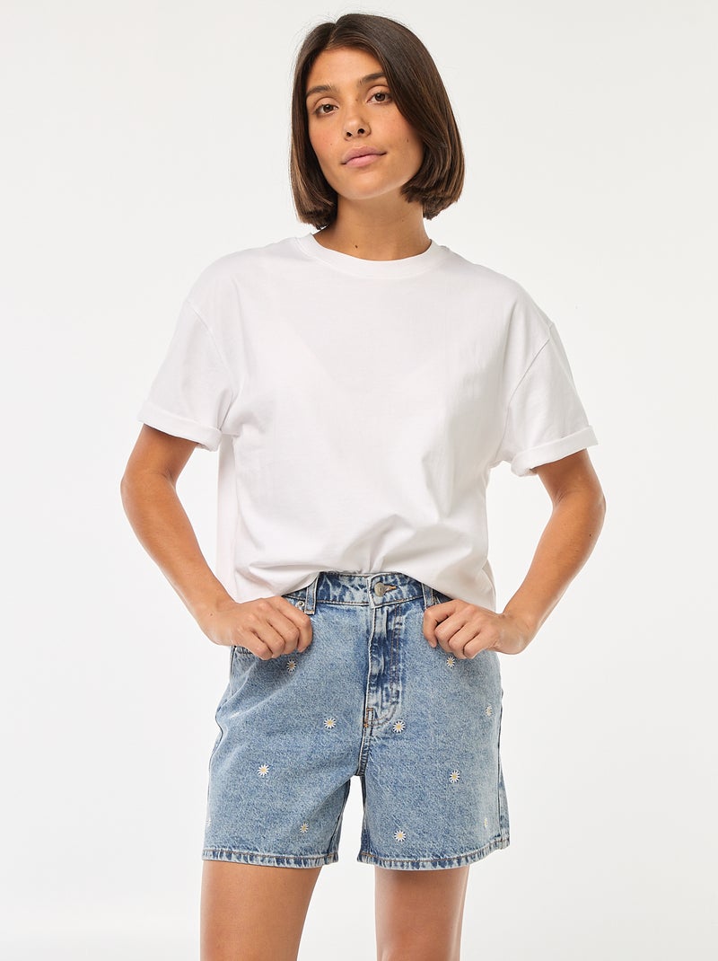 Shorts in jeans con ricami a fiori Blu - Kiabi