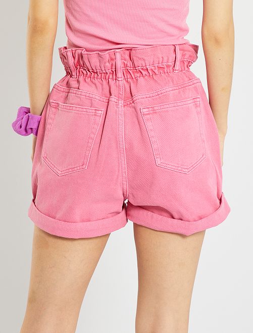 Shorts in jeans mom fit a vita alta - rosa - Kiabi - 12.00€