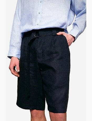 Shorts in lino a gamba ampia con cintura giesto