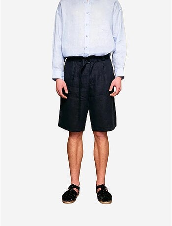 Shorts in lino a gamba ampia con cintura giesto