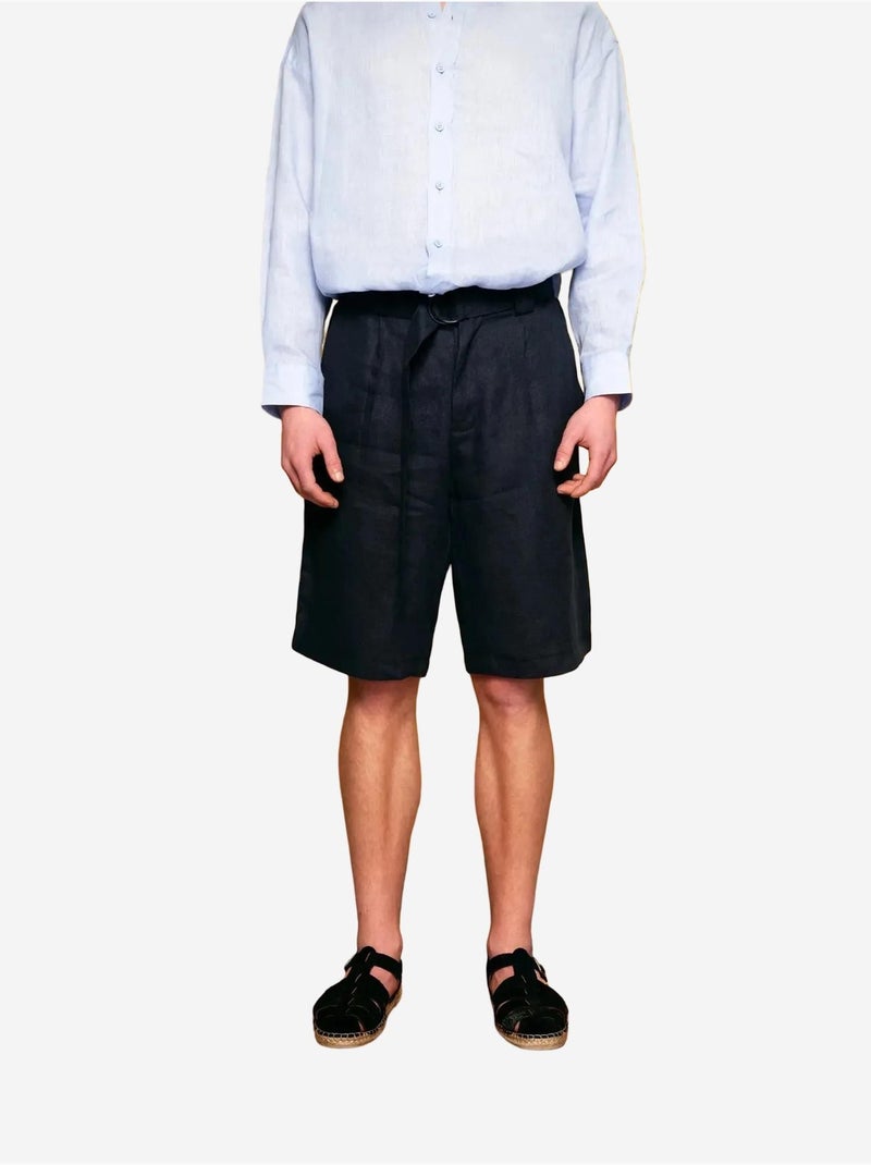 Shorts in lino a gamba ampia con cintura giesto Blu marino - Kiabi
