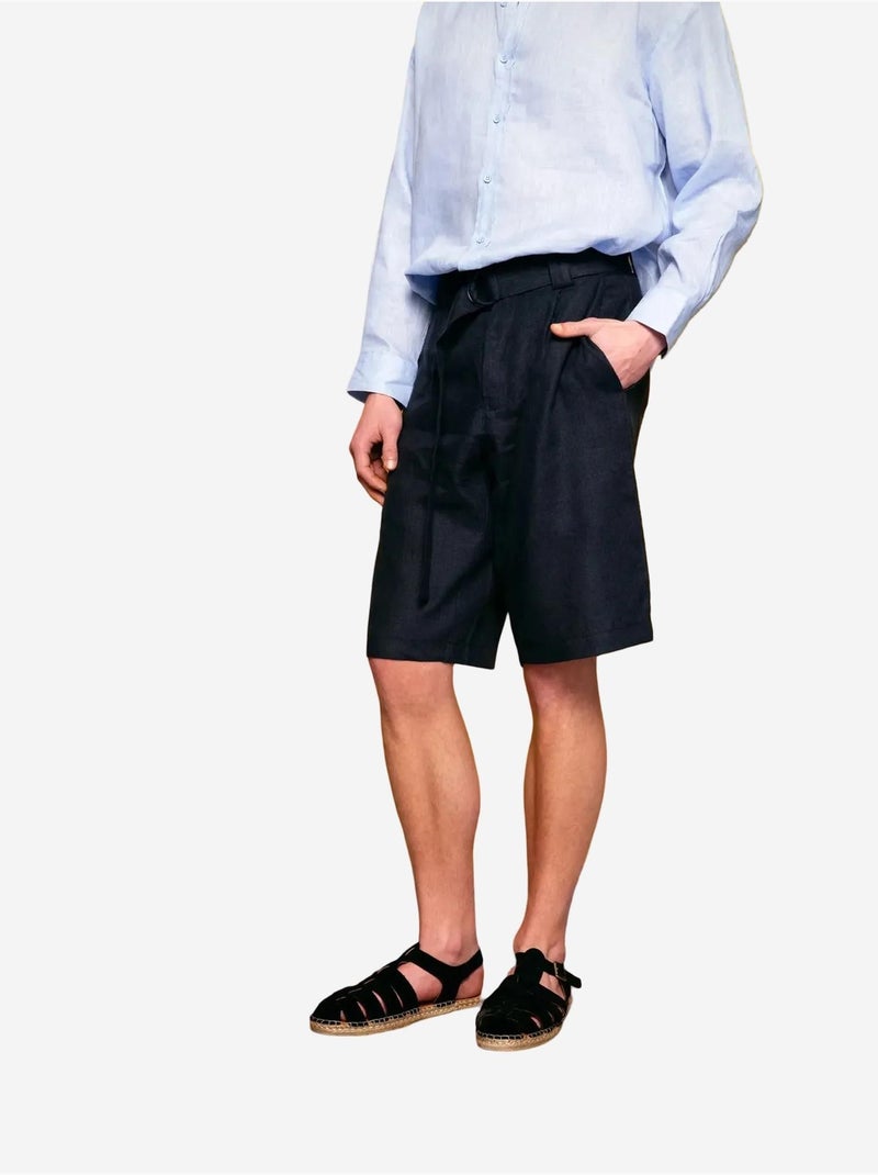 Shorts in lino a gamba ampia con cintura giesto Blu marino - Kiabi