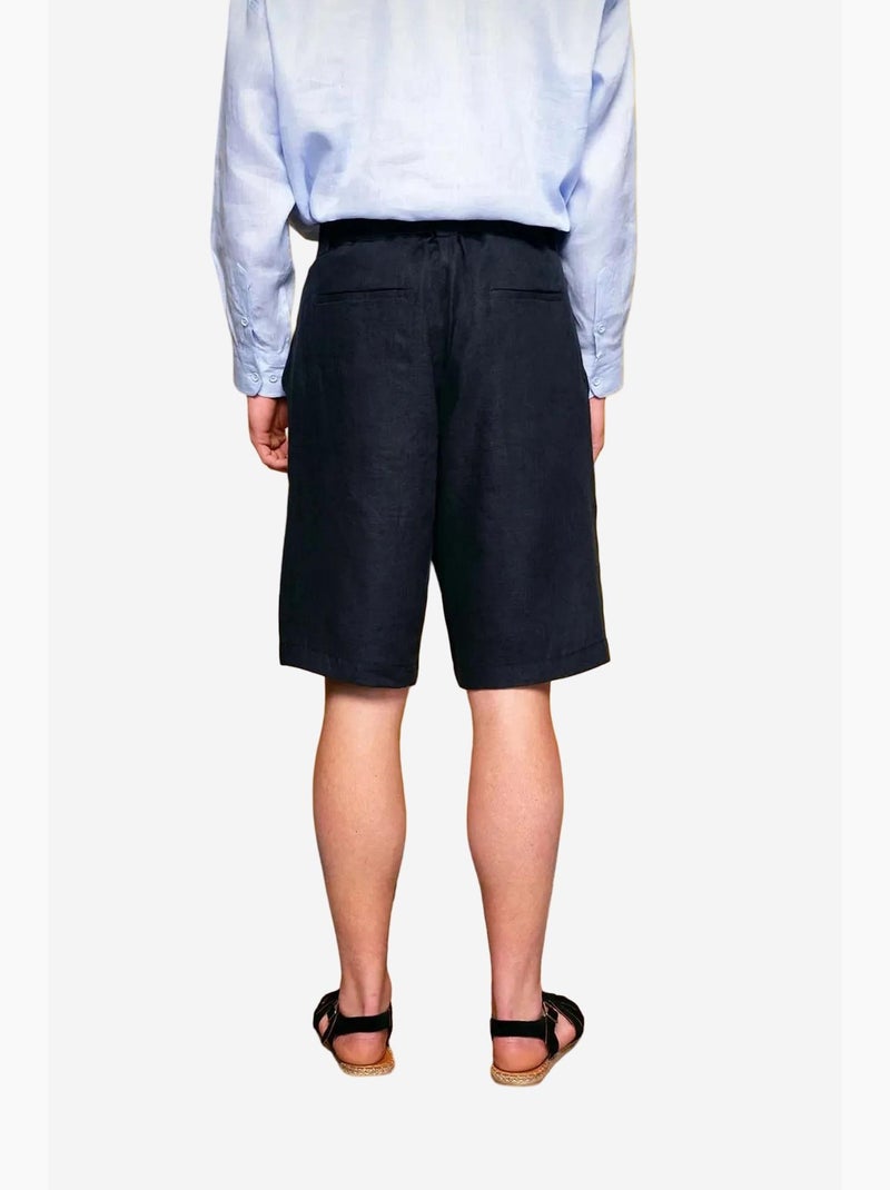 Shorts in lino a gamba ampia con cintura giesto Blu marino - Kiabi