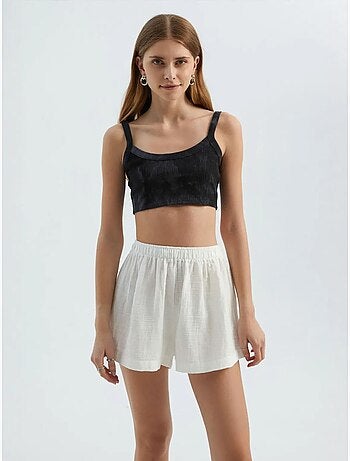Shorts in lino a vita alta con vita elasticizzata hiccup
