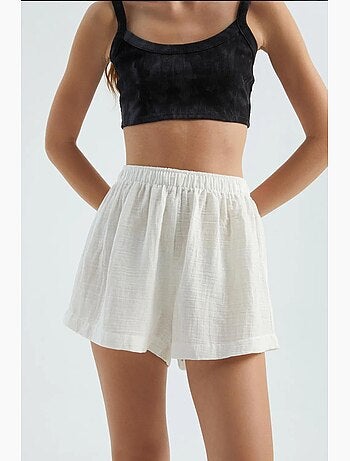 Shorts in lino a vita alta con vita elasticizzata hiccup