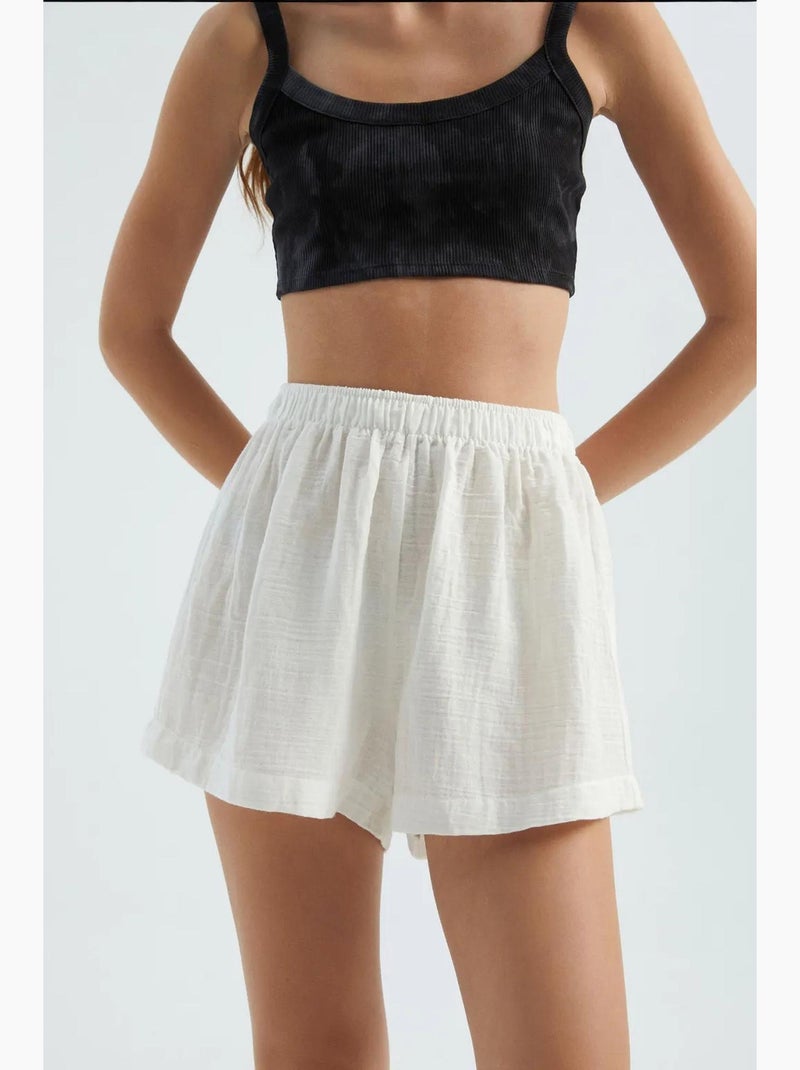 Shorts in lino a vita alta con vita elasticizzata hiccup Bianco - Kiabi