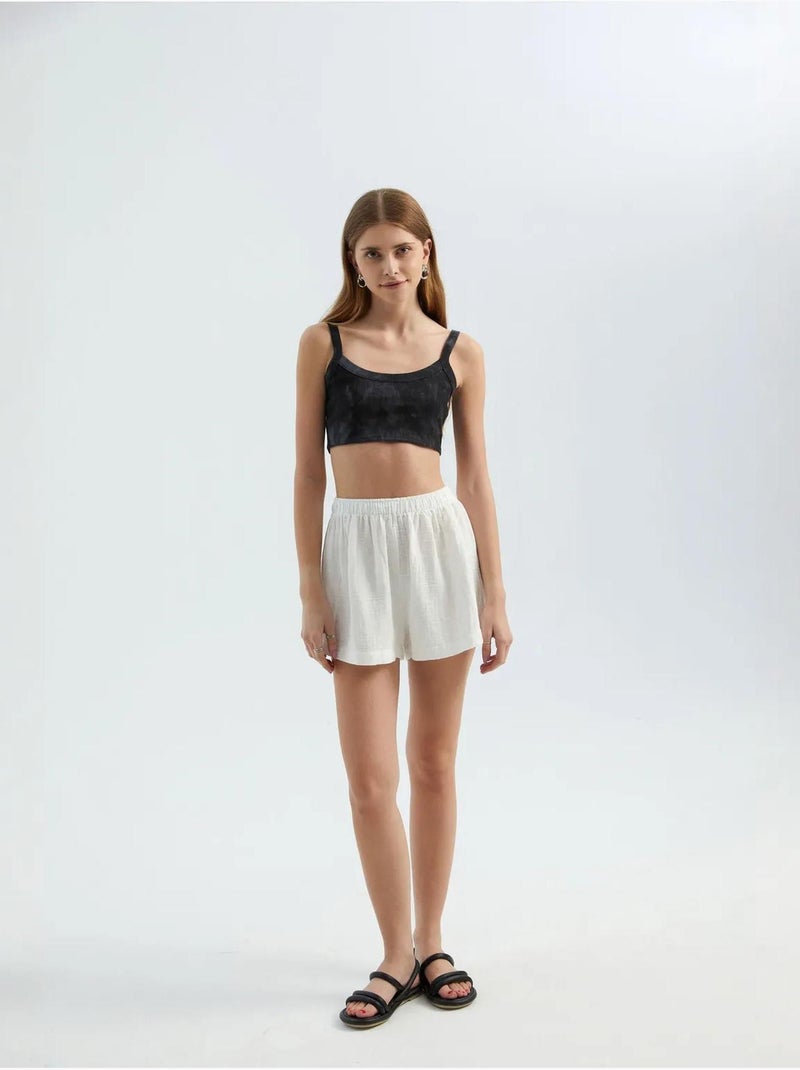 Shorts in lino a vita alta con vita elasticizzata hiccup Bianco - Kiabi