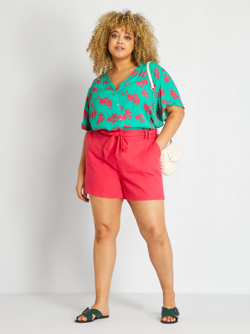 Shorts in lino con cintura Rosa - Kiabi