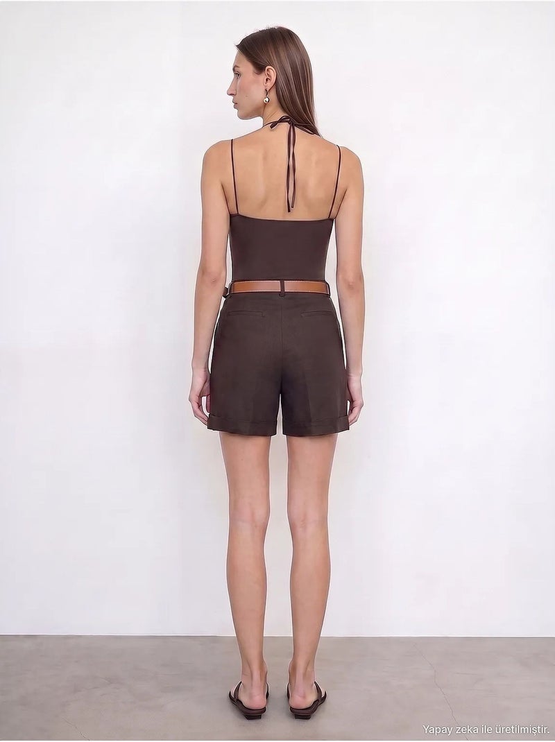 Shorts in lino dilvin Marrone cioccolato - Kiabi
