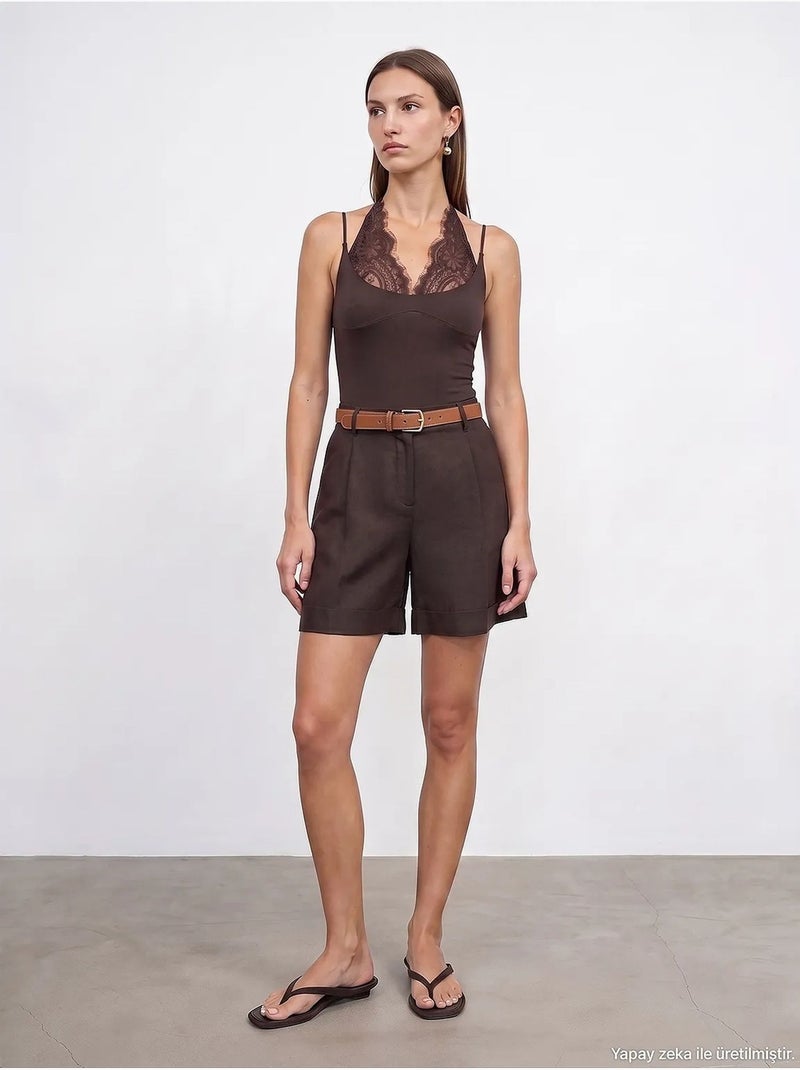Shorts in lino dilvin Marrone cioccolato - Kiabi