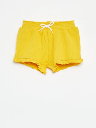 Shorts in maglia goffrata con bordi smerlati